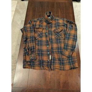 Vintage Towncraft Plaid Wool Shirt L Chest Blue Brown Flap Pockets Chore Barn